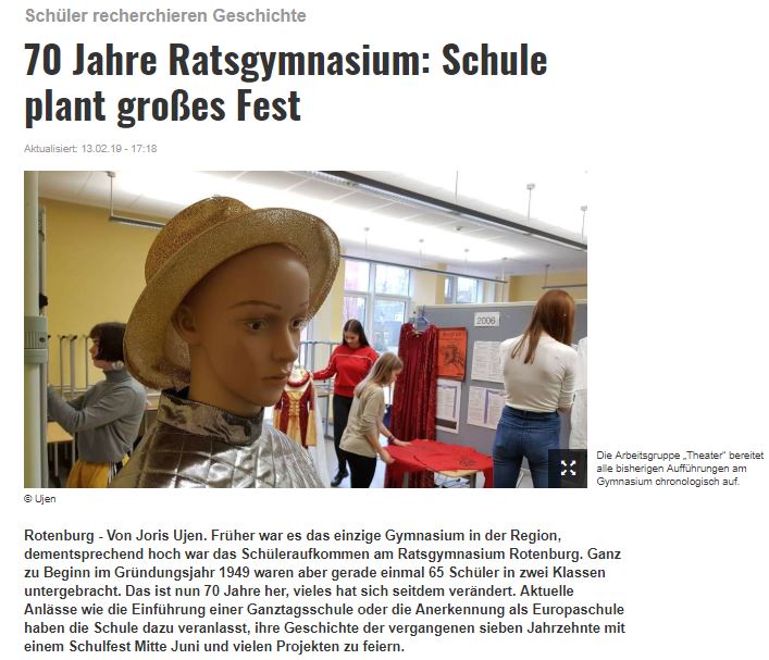 Kreiszeitung berichtet über Jubiläumsvorbereitungen am Ratsgymnasium