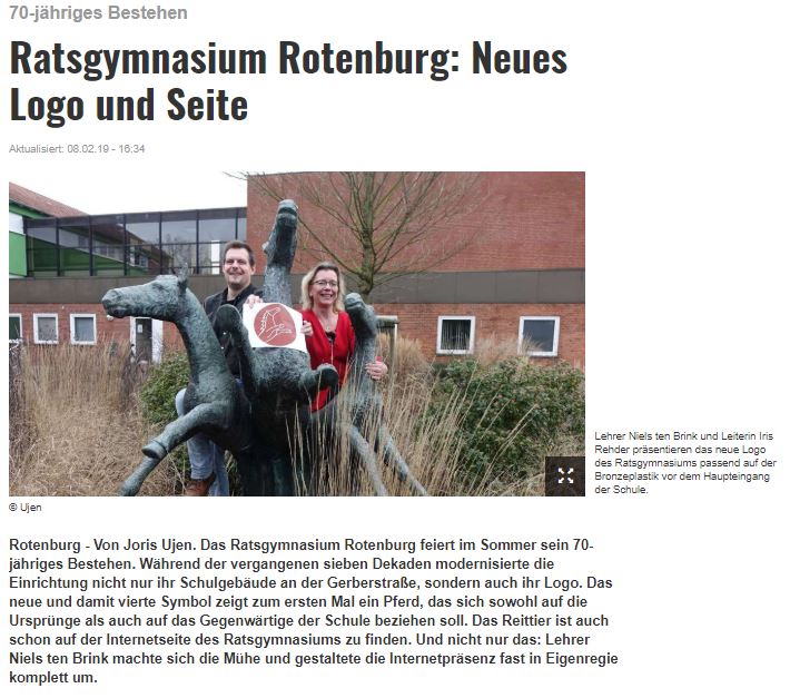 Artikel der Rotenburger Kreiszetung zu neuer Homepage und neuem Logo des Ratsgymnasiums